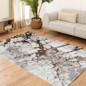 Covor modern living dormitor Milano Bedrock, crem si maro