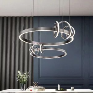 Lustra LED Tip Pendul RFAN, Model R9147/600+400, Cu Telecomanda, 3 Tipuri De Lumina, Inaltime Reglabila, 128W, Gri