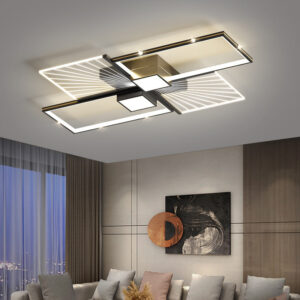 Lustra LED, Cu Telecomanda, 3 Tipuri De Lumina, Intensitate Reglabila, 97W, Negru/Auriu