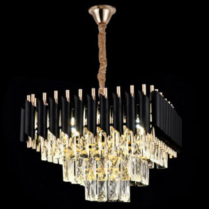 Candelabru RFAN, Model S9001/300x300, Textura Cristal, Metal, 3 X E27, Negru/Auriu