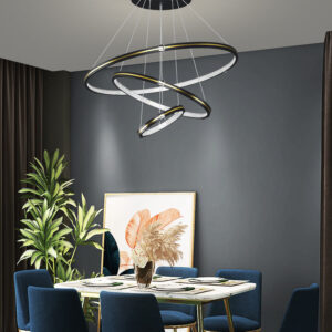 Lustra LED Tip Pendul RFAN, Model R9071/3, Cu Telecomanda, 3 Tipuri De Lumina, Inaltime Reglabila, 148W, Negru/Auriu