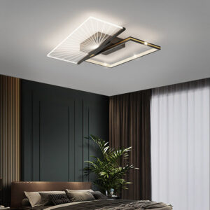 Lustra LED, Cu Telecomanda, 3 Tipuri De Lumina, Intensitate Reglabila, 38W, Negru/Auriu