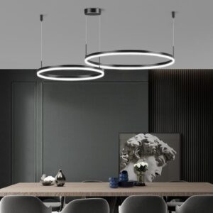 Lustra LED Tip Pendul RFAN, Model F203001/2, Cu Telecomanda, 3 Tipuri De Lumina, Inaltime Reglabila, 120W, Negru