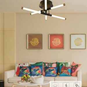 Lustra LED, cu Telecomanda, 3 Tipuri de Lumina, Intensitate Reglabila, 35W, Negru/Auriu