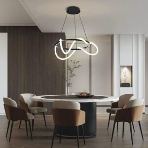 Pendul LED RFAN, Model RF60RD, cu Telecomanda, 3 Tipuri De Lumina, Inaltime Reglabila, 45W, Negru