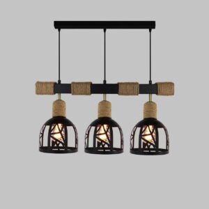 Pendul Rustic RFAN, Model 5573-3, 3 x E27, Inaltime Reglabila, Negru