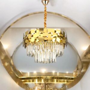 Candelabru RFAN, Model H5580/600, Textura Cristal, Metal, 10 X E14, Auriu