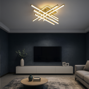 Lustra LED, cu Telecomanda, 3 Tipuri de Lumina, Intensitate Reglabila, 103W, Auriu