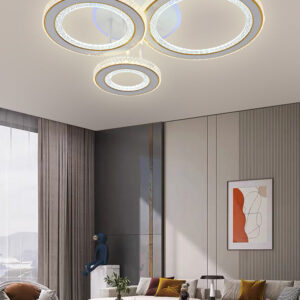Lustra LED, Cu Telecomanda, 3 Tipuri De Lumina Plus Lumina RGB, Intensitate Reglabila, 59W, Alb/Auriu
