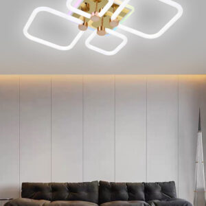 Lustra LED, Cu Telecomanda, 3 Tipuri De Lumina Plus Lumina RGB, Intensitate Reglabila, 42W, Alb/Auriu