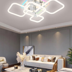 Lustra LED, Cu Telecomanda, 3 Tipuri De Lumina Plus Lumina RGB, Intensitate Reglabila, 54W, Alb/Argintiu