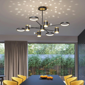 Lustra LED, Cu Telecomanda, 3 Tipuri De Lumina, Intensitate Reglabila, 142W, Negru/Auriu
