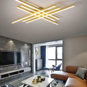 Lustra LED, Cu Telecomanda, 3 Tipuri De Lumina, Intensitate Reglabila, 146W, Auriu