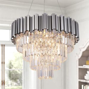 Candelabru RFAN, Model WL339/500, Textura Cristal, Metal, 8 X E27, Argintiu