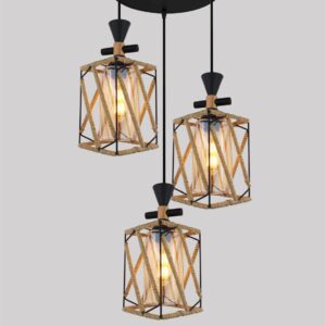 Pendul Rustic RFAN, Model 5703-3, cu Abajuri, 3 x E27, Inaltime Reglabila, Negru