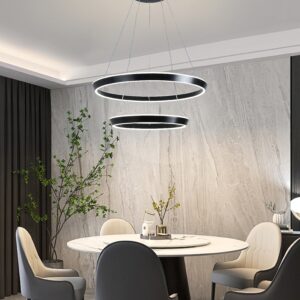 Lustra LED Tip Pendul RFAN, Model F23009/2, Cu Telecomanda, 3 Tipuri De Lumina, Inaltime Reglabila, 240W, Negru