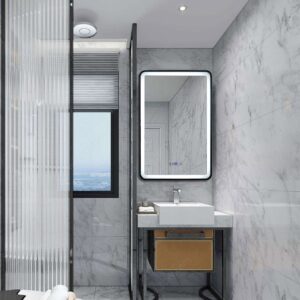 Oglinda LED Si Touch, 60 X 90 Cm, Cu Functie Dezaburire Si Ceas, Rama Negru Mat, Smack