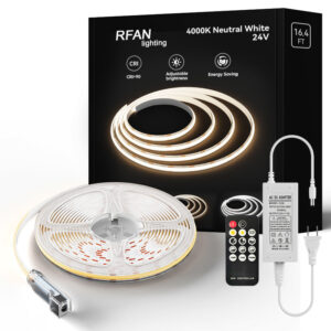 KIT Banda LED COB RFAN, cu Telecomanda, Lumina Neutra, 4000K, 5m, 14W/m, 24V, Transformator 72W