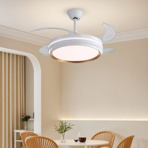 Lustra cu ventilator, ESC-417YY WH, design modern, Alb