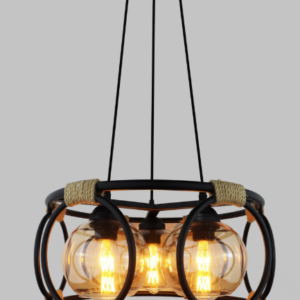 Pendul Rustic RFAN, Model 5705-3, cu Abajuri, 3 x E27, Inaltime Reglabila, Negru