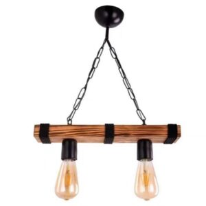 Pendul Rustic RFAN, Model 5718-2, 2 x E27, Inaltime Reglabila, Negru