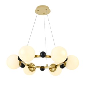 Pendul RFAN, Model F005-6, Cu 6 Abajururi, 6 x E27, Inaltime Reglabila, Auriu/Negru