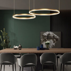 Lustra LED Tip Pendul RFAN, Model F203002/2, Cu Telecomanda, 3 Tipuri De Lumina, Inaltime Reglabila, 120W, Auriu