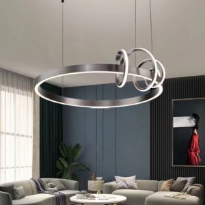 Lustra LED Tip Pendul RFAN, Model R9147/600, Cu Telecomanda, 3 Tipuri De Lumina, Inaltime Reglabila, 70W, Gri