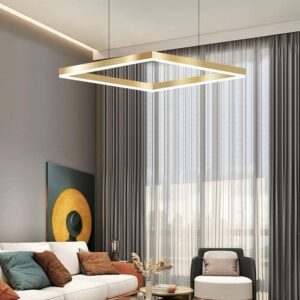 Lustra LED Tip Pendul RFAN, Model R9144/400, Cu Telecomanda, 3 Tipuri De Lumina, Inaltime Reglabila, 39W, Auriu