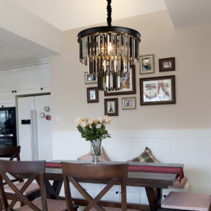Candelabru RFAN, Model H2066/400, Textura Cristal, Metal, 5 x E27, Negru/Gri