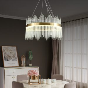 Candelabru LED RFAN, Model 8817/600, Textura Cristal, Metal, 112W, Auriu
