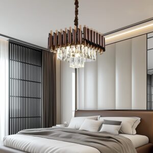 Candelabru RFAN, Model S9001/300x300, Textura Cristal, Metal, 3 X E27, Maro/Auriu