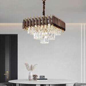 Candelabru RFAN, Model S9001/400x400, Textura Cristal, Metal, 5 X E27, Maro/Auriu