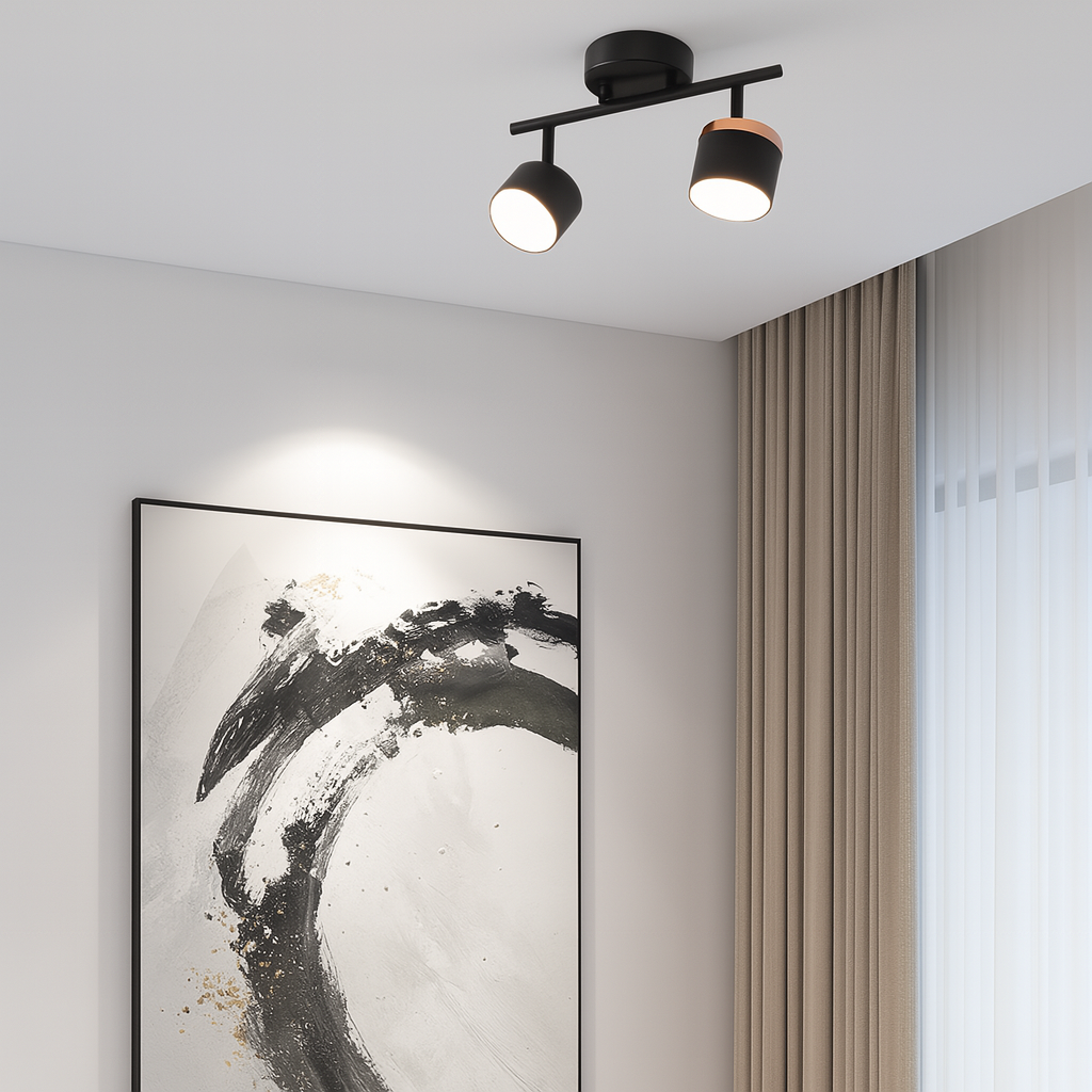 Aplica de Tavan 2 X Bec LED, GX53, 3 Tipuri De Lumina, 24W, Negru/Auriu