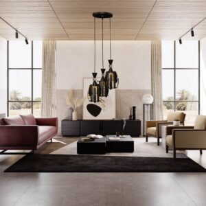 Pendul RFAN, Model 3997-3, cu Abajur, 3 x E27, Inaltime Reglabila, Negru