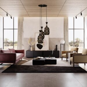 Pendul RFAN, Model 4107-3, cu Abajur, 3 x E27, Inaltime Reglabila, Negru