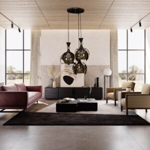 Pendul RFAN, Model 4080-3, cu Abajur, 3 x E27, Inaltime Reglabila, Negru