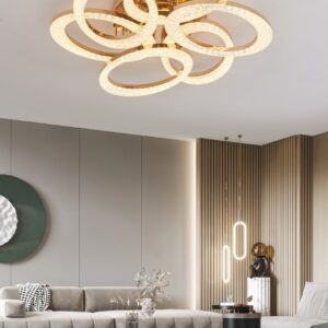 Lustra LED, Cu Telecomanda, 3 Tipuri De Lumina, Intensitate Reglabila, 168W, Auriu