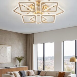 Lustra LED, Cu Telecomanda, 3 Tipuri De Lumina, Intensitate Reglabila, 240W, Auriu