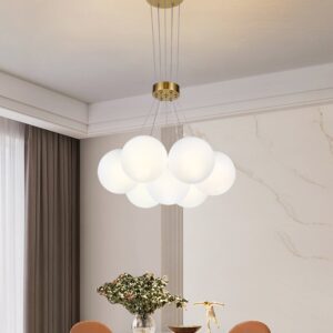 Pendul RFAN, Model ZM655-7, Cu 7 Abajururi, 7 x E27, Inaltime Reglabila, Auriu/Alb