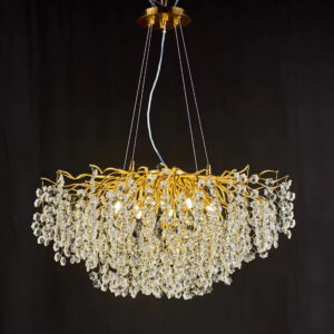 Candelabru RFAN, Model R9102/600, Textura Cristal, Metal, 6 X E14, Auriu
