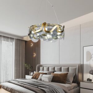 Candelabru RFAN, Model H98022/500, Textura Cristal, Metal, 6 X E14, Auriu