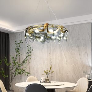 Candelabru RFAN, Model H98022/600, Textura Cristal, Metal, 8 X E14, Auriu