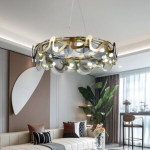 Candelabru RFAN, Model H98022/750, Textura Cristal, Metal, 10 X E14, Auriu