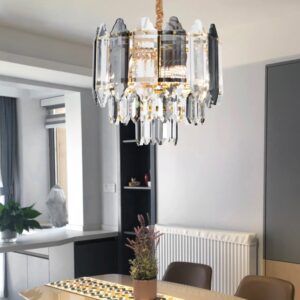 Candelabru RFAN, Model H98191/300, Textura Cristal, Metal, 5 X E27, Auriu