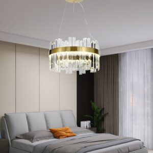 Candelabru LED RFAN, Model H98347/400, Textura Cristal, Metal, 64W, Auriu
