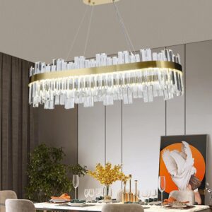 Candelabru LED RFAN, Model H98347/800*300, Textura Cristal, Metal, 120W, Auriu