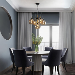 Lustra Tip Pendul RFAN, Model 4812-5, cu 5 Abajururi, Negru/Auriu