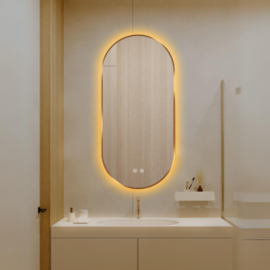 Oglinda LED Si Touch, 50 X 100 Cm, Functie Dezaburire, Rama Auriu-Bronz, Trei Tipuri Lumina, J179-50100, Smack