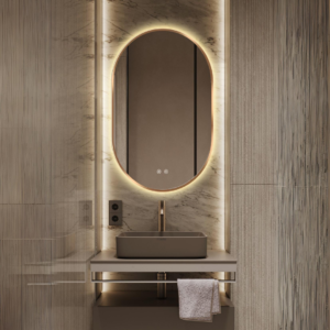 Oglinda LED Si Touch, 50 X 80 Cm, Functie Dezaburire, Rama Auriu-Bronz, Trei Tipuri Lumina, j179-5080, Smack